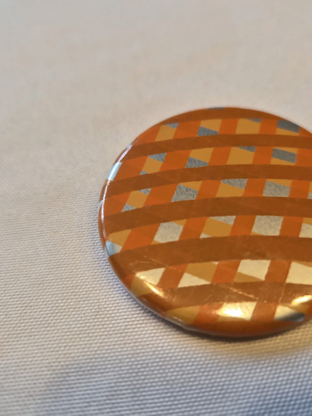 Round Orange & Gold Patterned Pinback Buttons (Set of 2)
